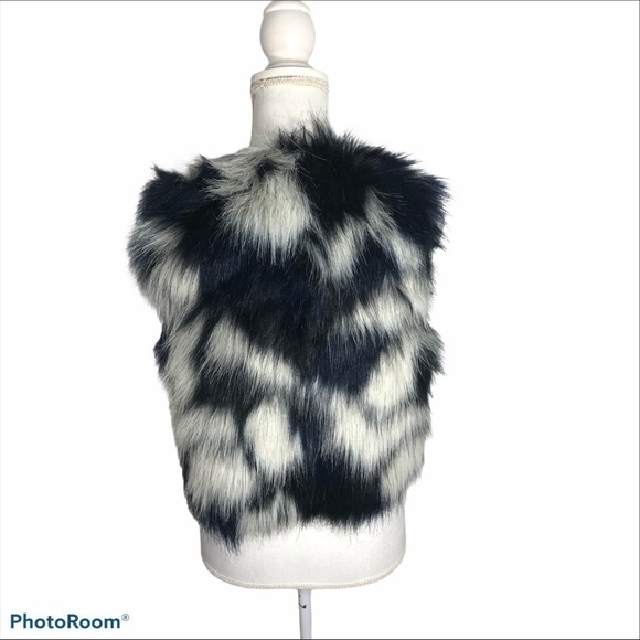 n:Philanthropy Faux Fur Vest NWT Small Blue White - Picture 4 of 8